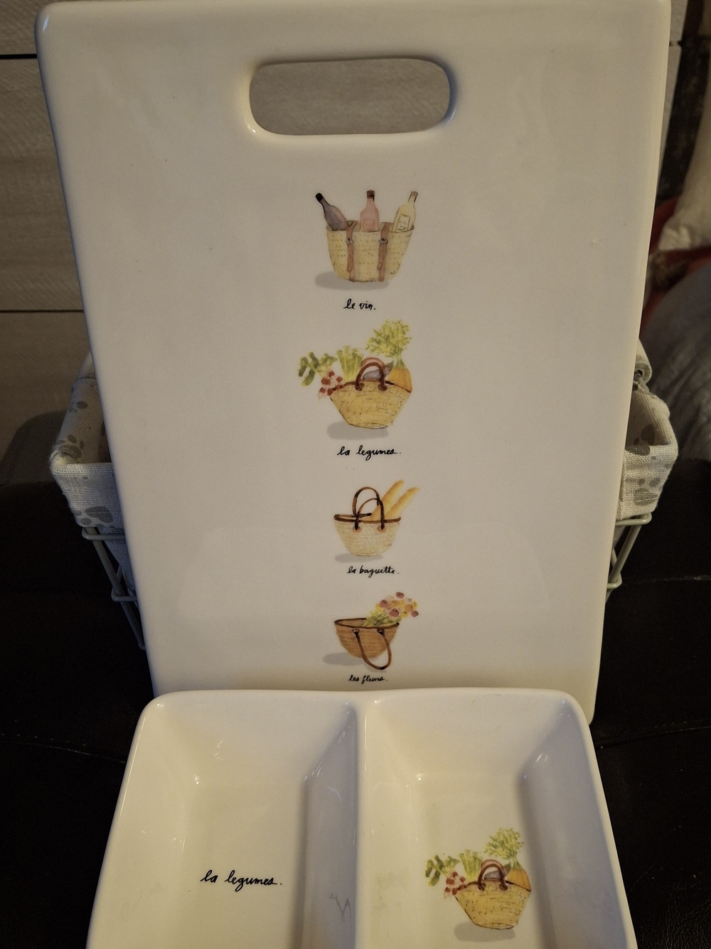 Rae Dunn by Magenta French Market Basket Serving Set Rare 2 Piece